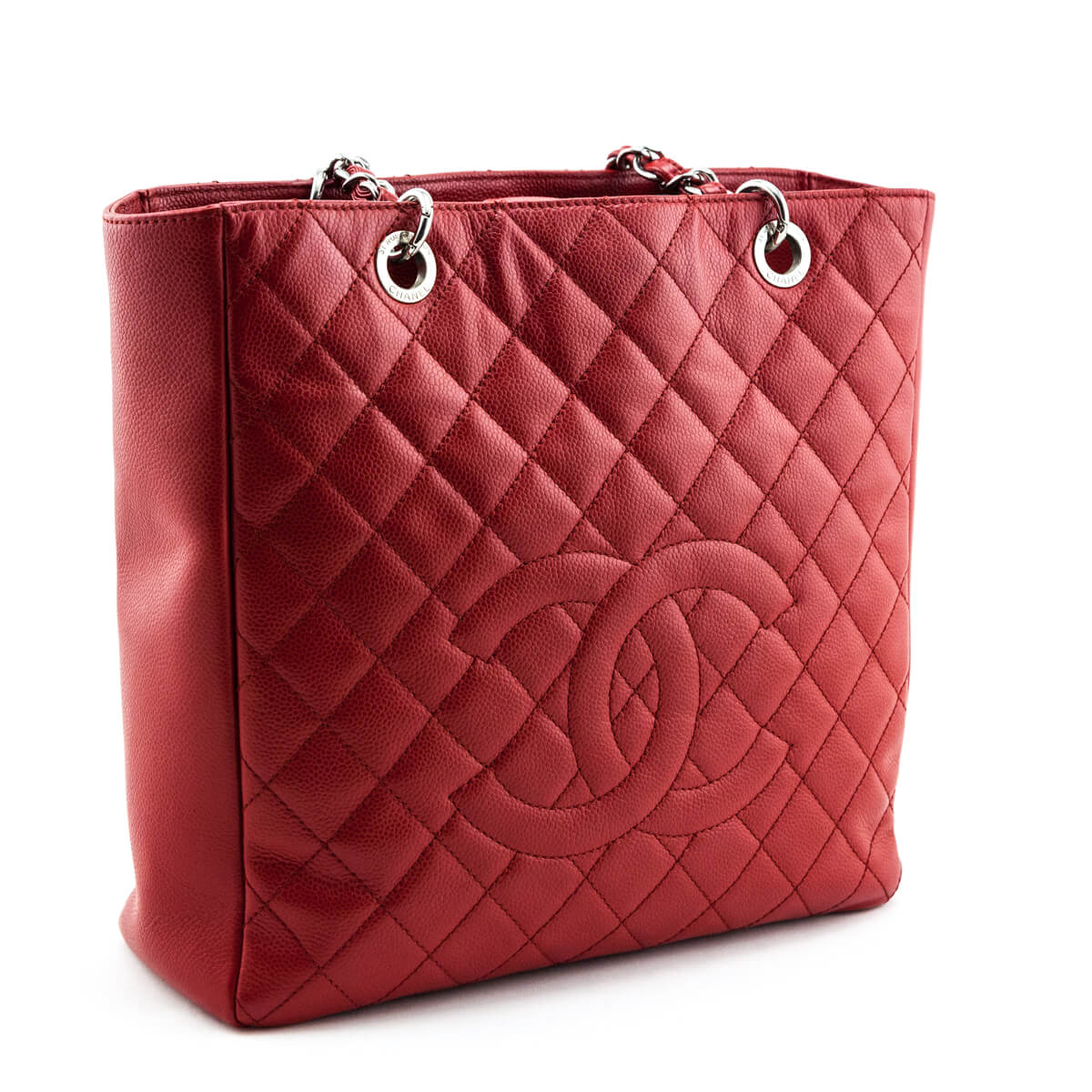 Chanel Red Quilted Caviar Petite Shopping Tote XL  Preloved Chanel