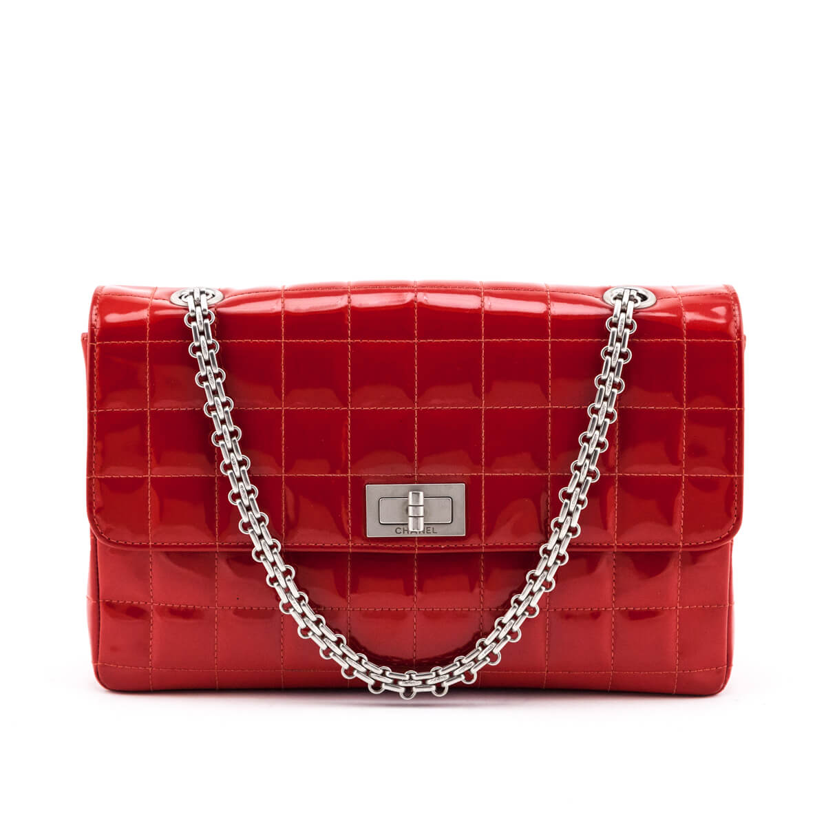 Chanel Red Quilted Patent Vintage Chocolate Bar Reissue Chain Bag