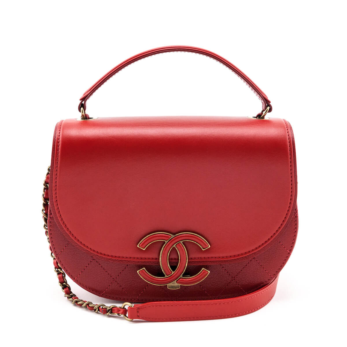 CHANEL Shiny Calfskin Goatskin Quilted Small Coco Curve Messenger Flap Red  1298811