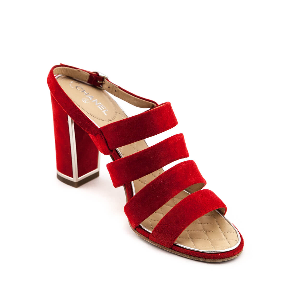 Chanel Red Suede Multi-Strap CC Sandals - Secondhand Chanel Pumps CA