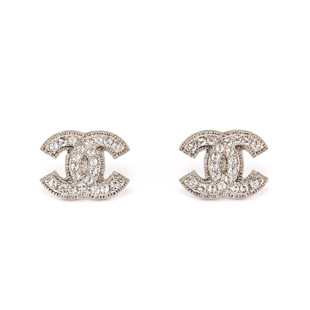 Chanel Silver Strass CC Stud Earrings - Preowned Chanel Jewelry