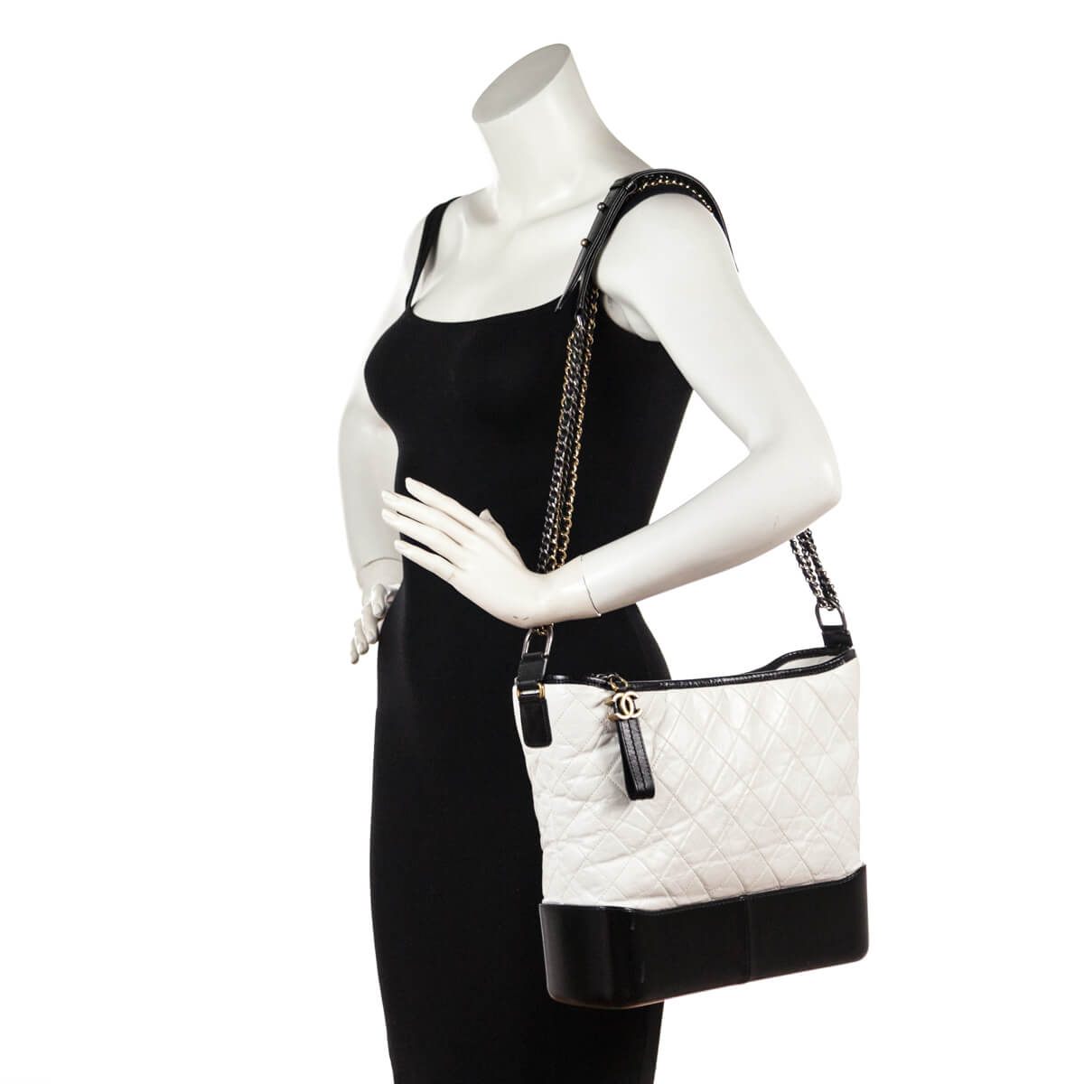Chanel Gabrielle Medium Hobo Bag Black White - NOBLEMARS