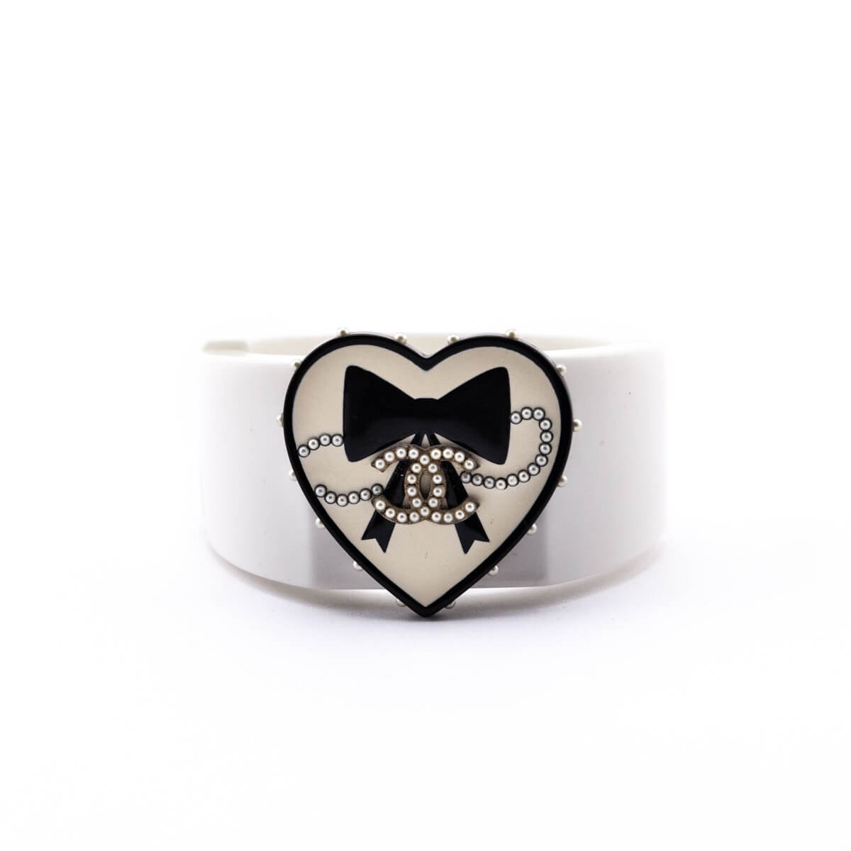 Chanel White & Black Valentine Heart Resin Cuff - Love that Bag etc - Preowned Authentic Designer Handbags & Preloved Fashions