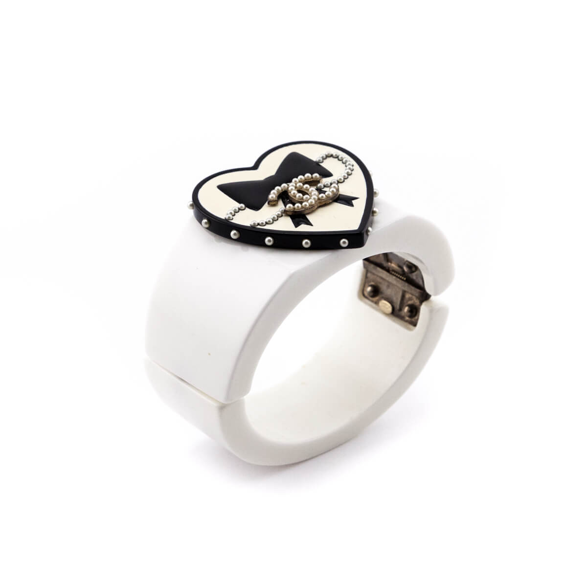 Chanel White & Black Valentine Heart Resin Cuff - Love that Bag etc - Preowned Authentic Designer Handbags & Preloved Fashions