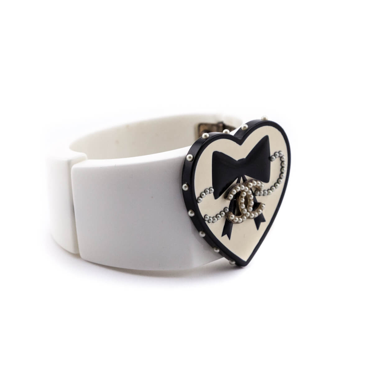 Chanel White & Black Valentine Heart Resin Cuff - Love that Bag etc - Preowned Authentic Designer Handbags & Preloved Fashions