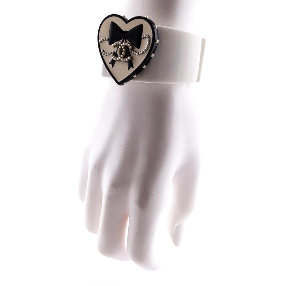 Chanel White & Black Valentine Heart Resin Cuff - Love that Bag etc - Preowned Authentic Designer Handbags & Preloved Fashions