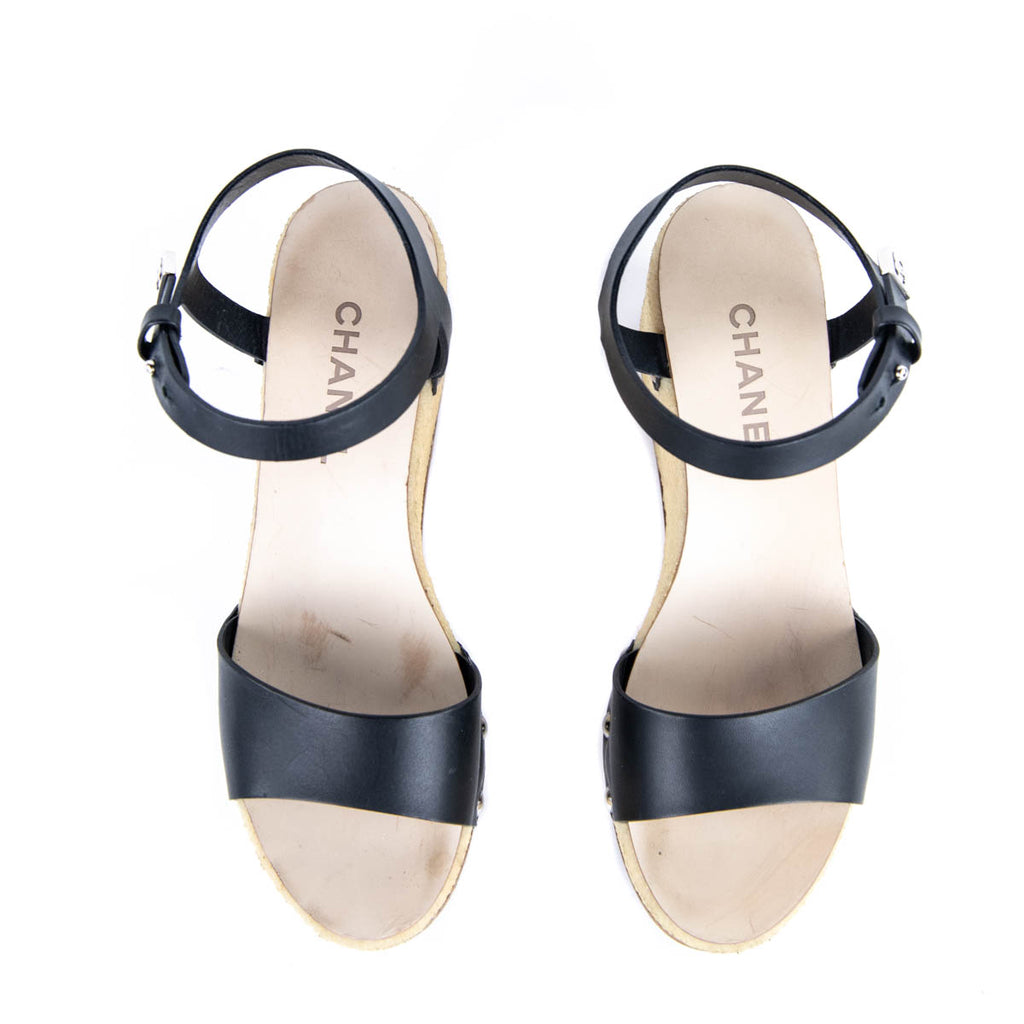 Chanel Black Leather Platform Sandals - Shop Preloved Chanel