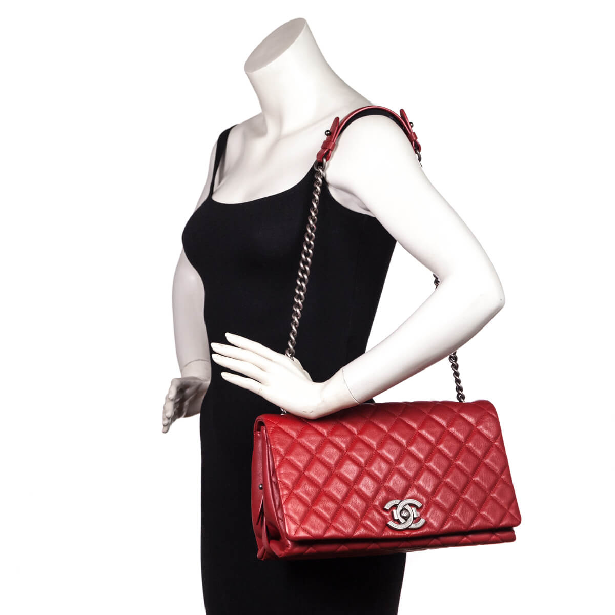Chanel Red Quilted Goatskin Large City Rock Flap Bag - Preloved