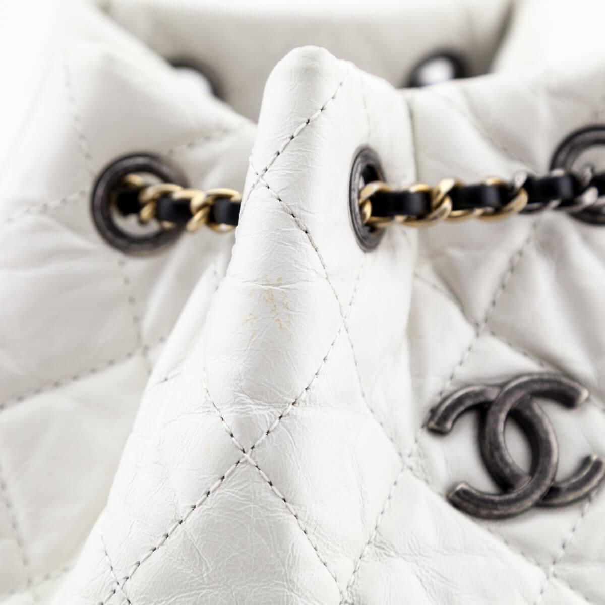 Chanel White Quilted Aged Calfskin Small Gabrielle Backpack – Love