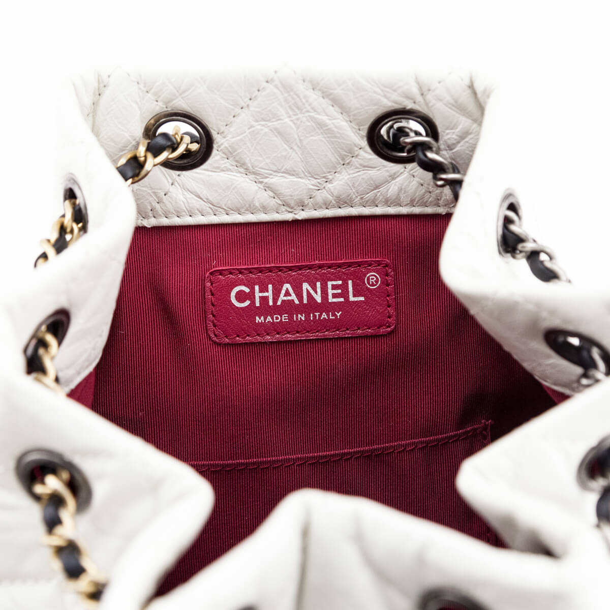 Authentic Chanel Chevron White Calfskin Small Gabrielle Backpack