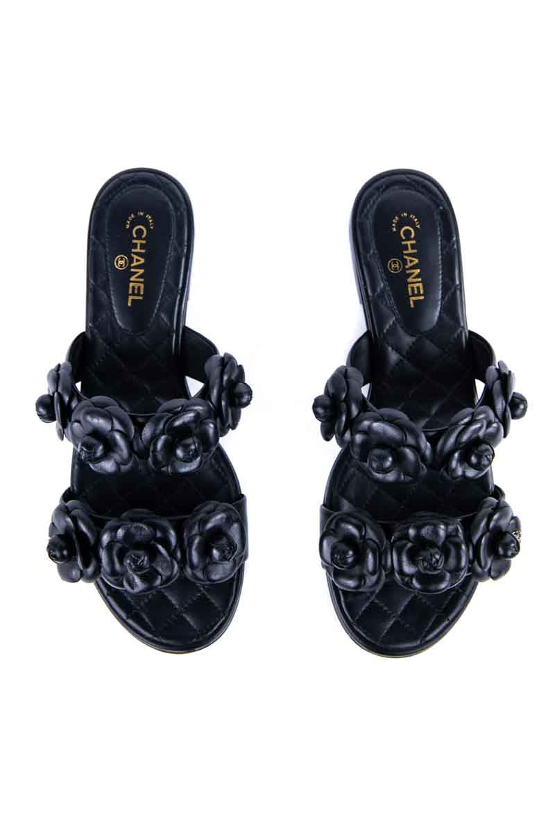 CHANEL CC Logo Ribbon Bow Black Matelasse Slide Sandals EUR36 Used From  Japan