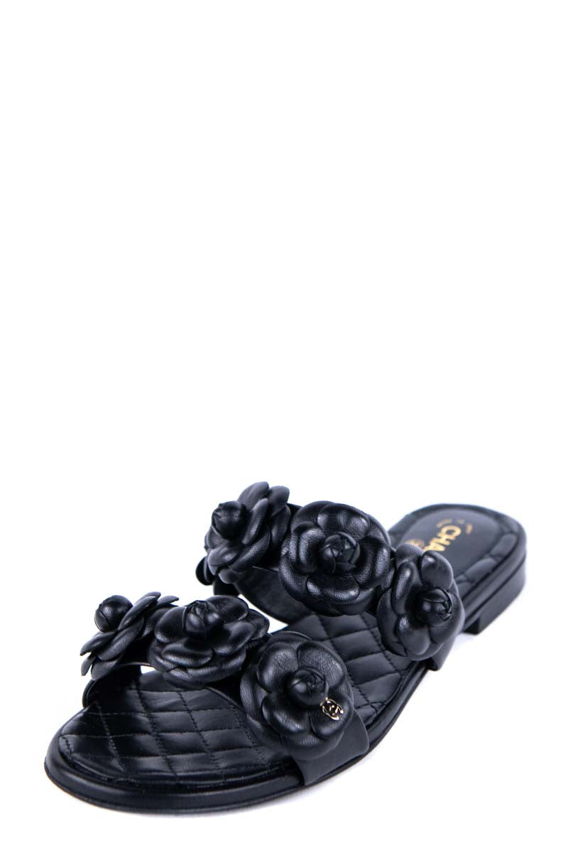 Leather sandals Chanel Black size 38.5 EU in Leather - 25276113