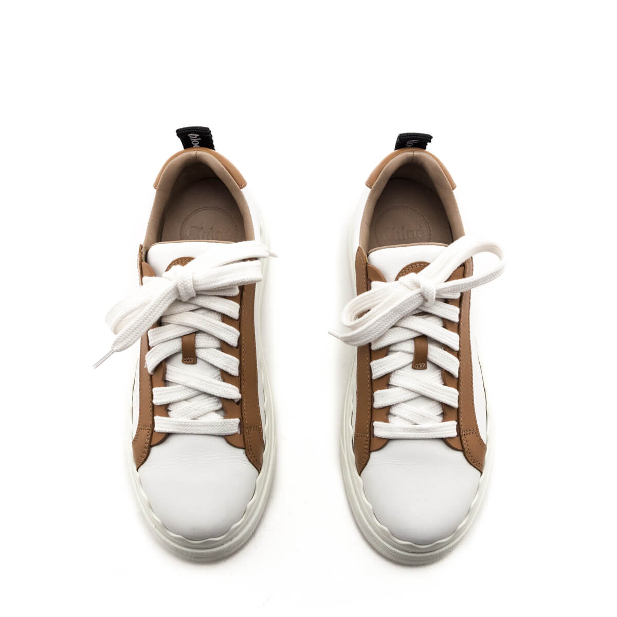 Chloe White & Tan Leather Low Top Lauren Sneakers Size US 6 | US 36 - Love that Bag etc - Preowned Authentic Designer Handbags & Preloved Fashions