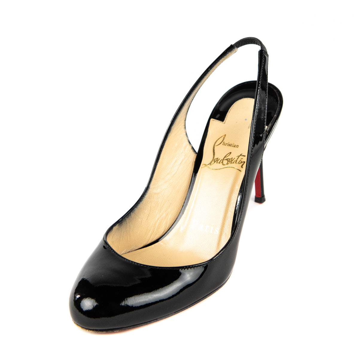 Christian Louboutin Black Patent Leather Slingback Pumps Size 5 | EU 35 - Love that Bag etc - Preowned Authentic Designer Handbags & Preloved Fashions