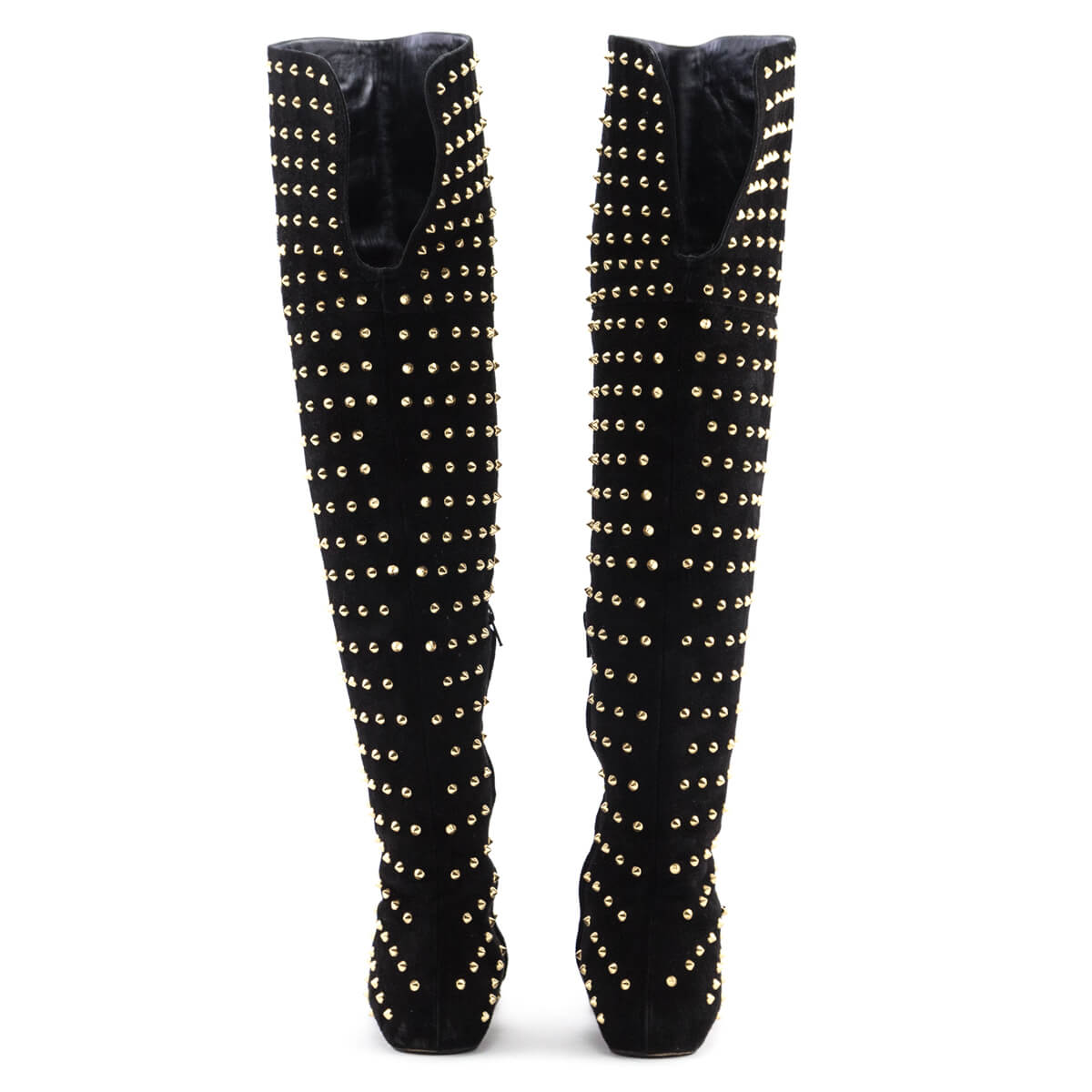 Christian Louboutin Black Suede Studded Over the Knee Flat Boots Size 7 | EU 37 - Love that Bag etc - Preowned Authentic Designer Handbags & Preloved Fashions