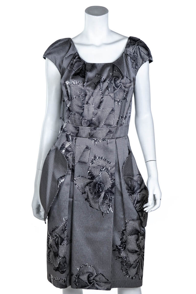 Christian Dior Black and White Silk Houndstooth Print Dress