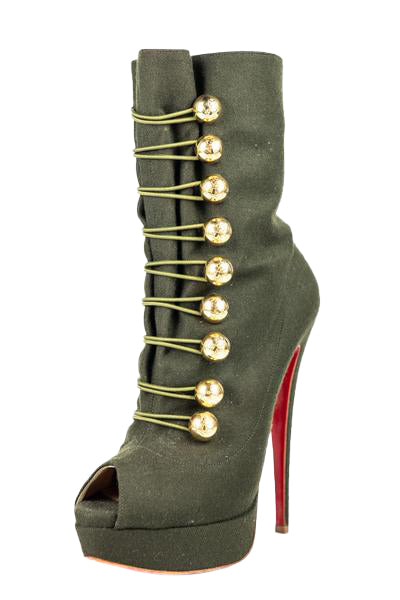 Christian Louboutin Green Woven Military Peep Toe Platform Ankle Boots