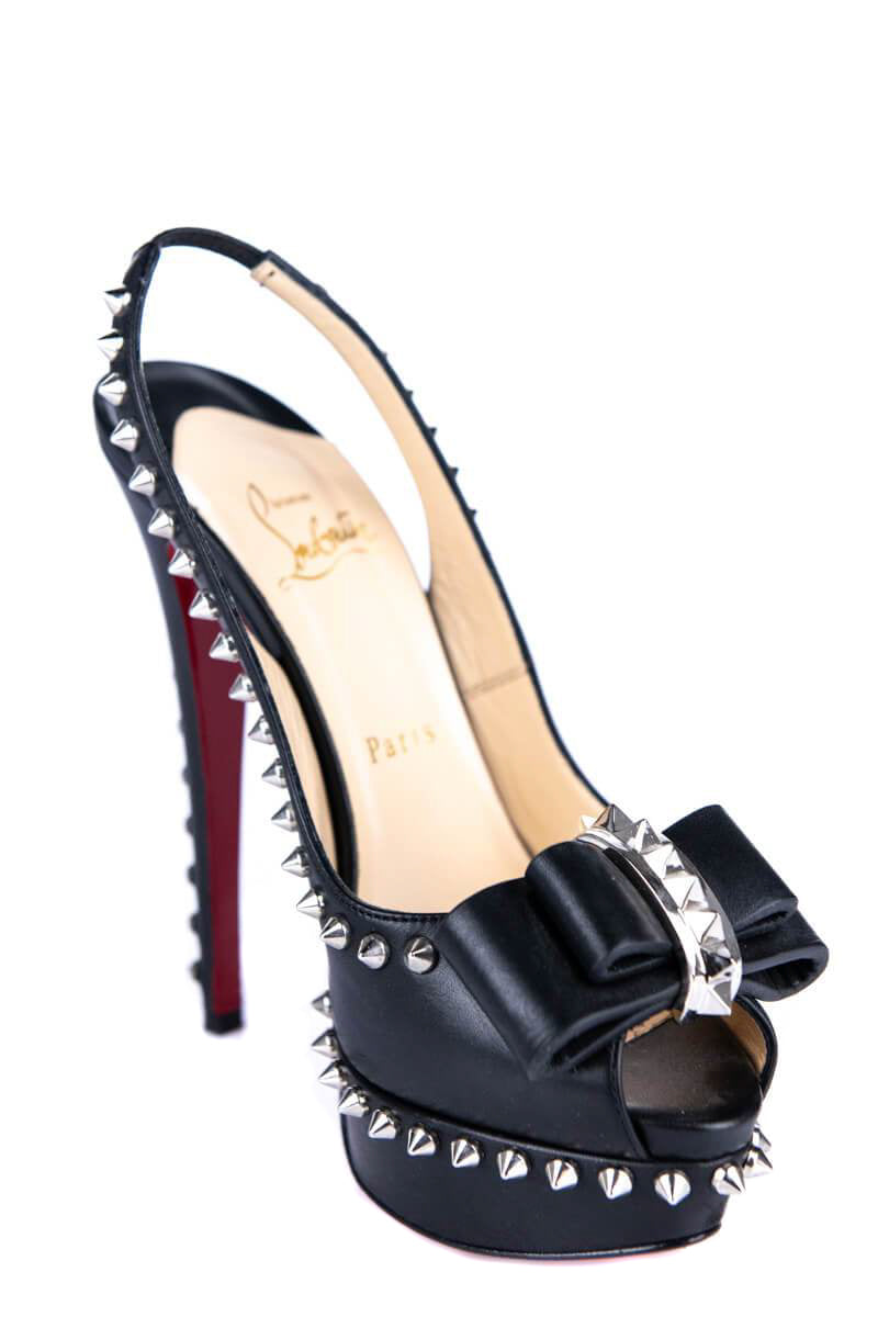 CHRISTIAN LOUBOUTIN #33975 Black Platform Studded Slingback Heels (US 7.5  EU 37.5)