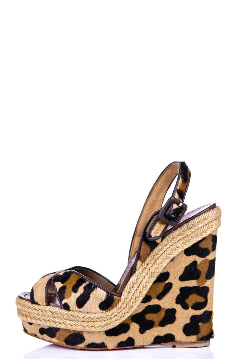 Christian Louboutin Leather Leopard Wedge Sandals - Size 9 / 39 (SHF-1 –  LuxeDH