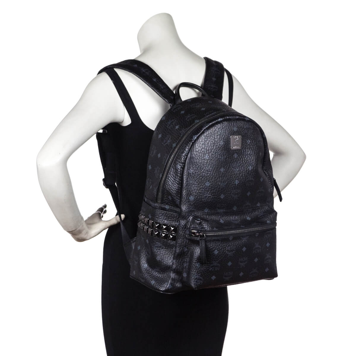 Authentic MCM Stark Front Studs Backpack in Visetos Black / MEDIUM