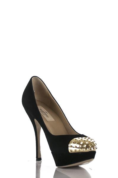 Valentino Black Suede Rockstud Cap Toe Platform Pumps Shop
