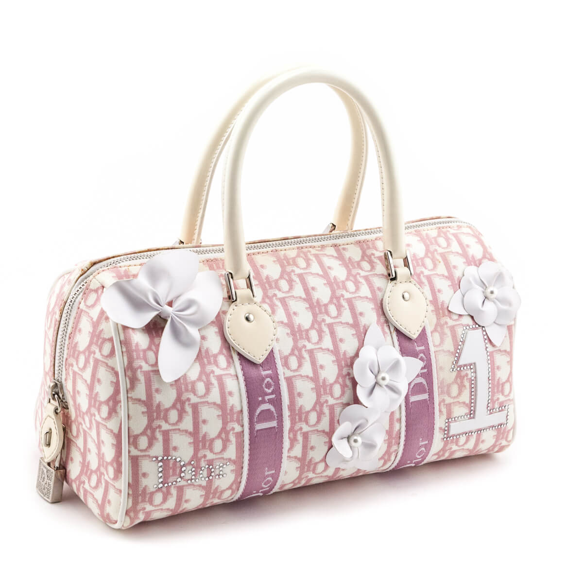 Dior White & Pink Monogram Girly Boston Bag