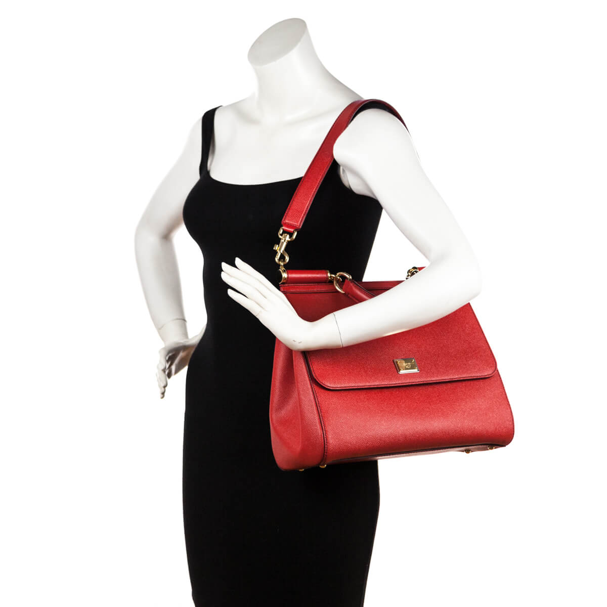 Dolce & Gabbana Red Leather Large Miss Sicily Top Handle Bag Dolce & Gabbana