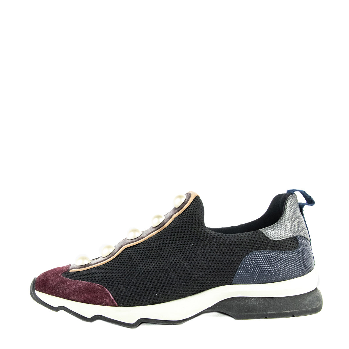 Fendi Black & Burgundy Mesh Pearl Technical Slip On Sneakers Size US 11 | EU 41 - Love that Bag etc - Preowned Authentic Designer Handbags & Preloved Fashions