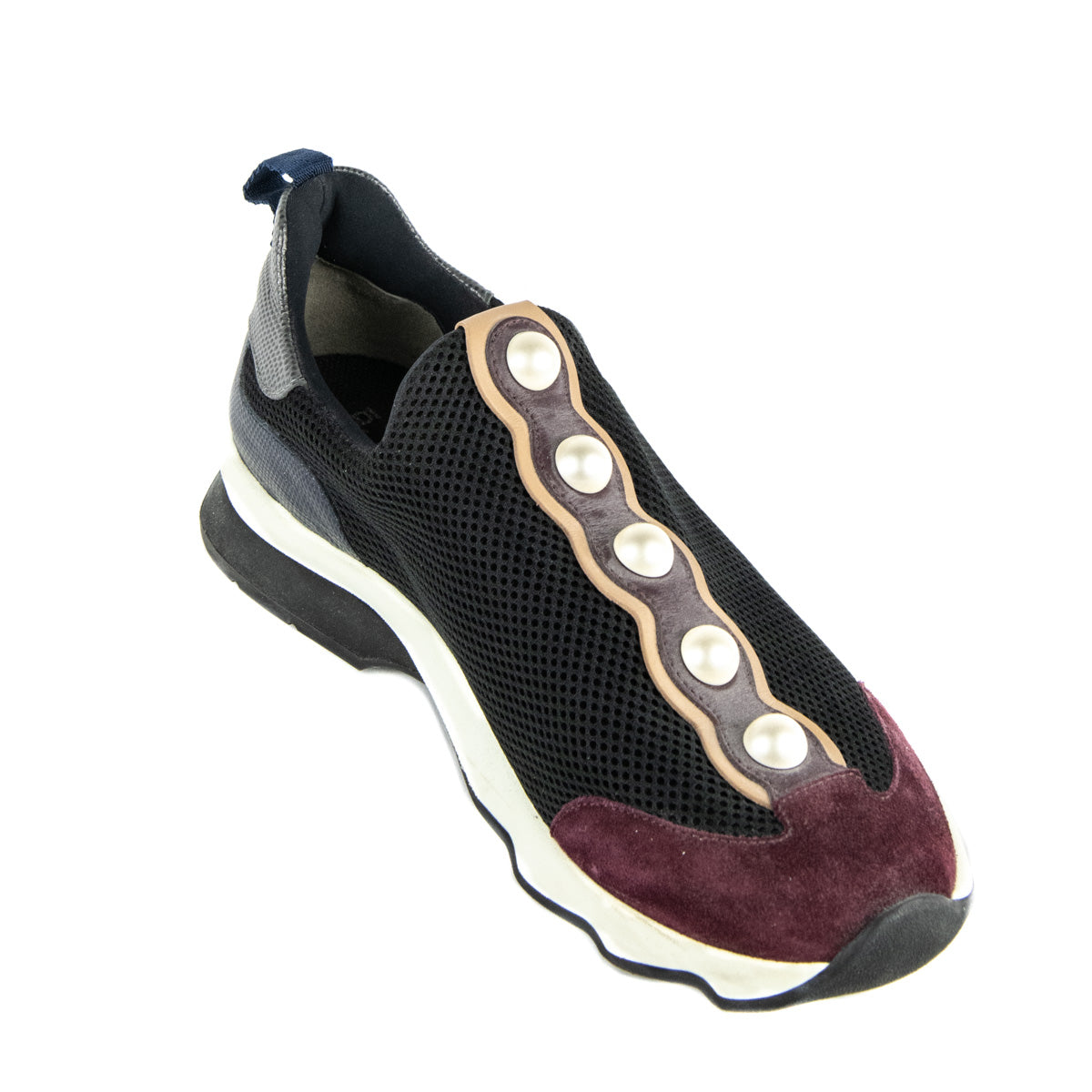 Fendi Black & Burgundy Mesh Pearl Technical Slip On Sneakers Size US 11 | EU 41 - Love that Bag etc - Preowned Authentic Designer Handbags & Preloved Fashions