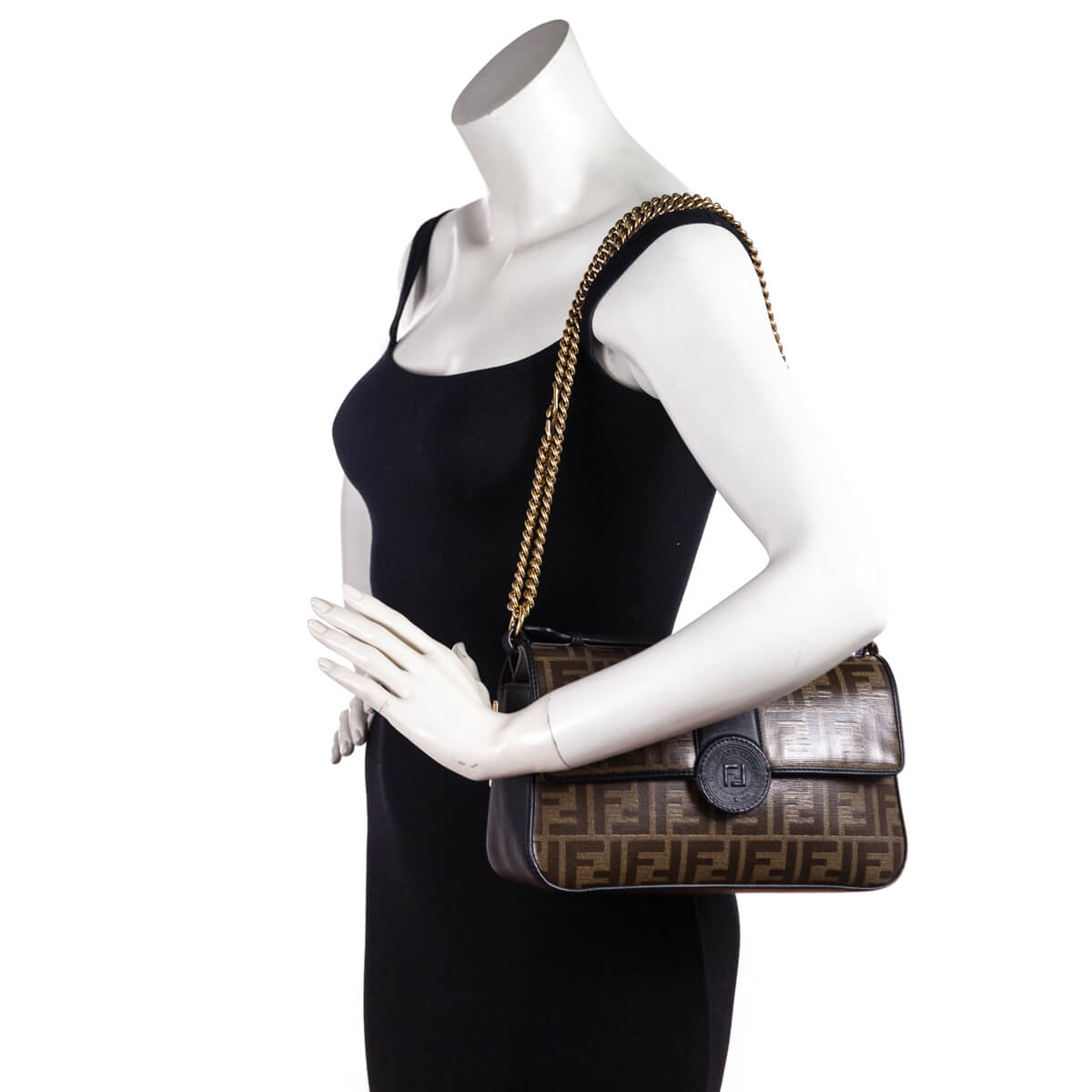Fendi Black & Mogano Panna Calfskin Glazed Fabric FF 1974 Double F Shoulder Bag - Love that Bag etc - Preowned Authentic Designer Handbags & Preloved Fashions
