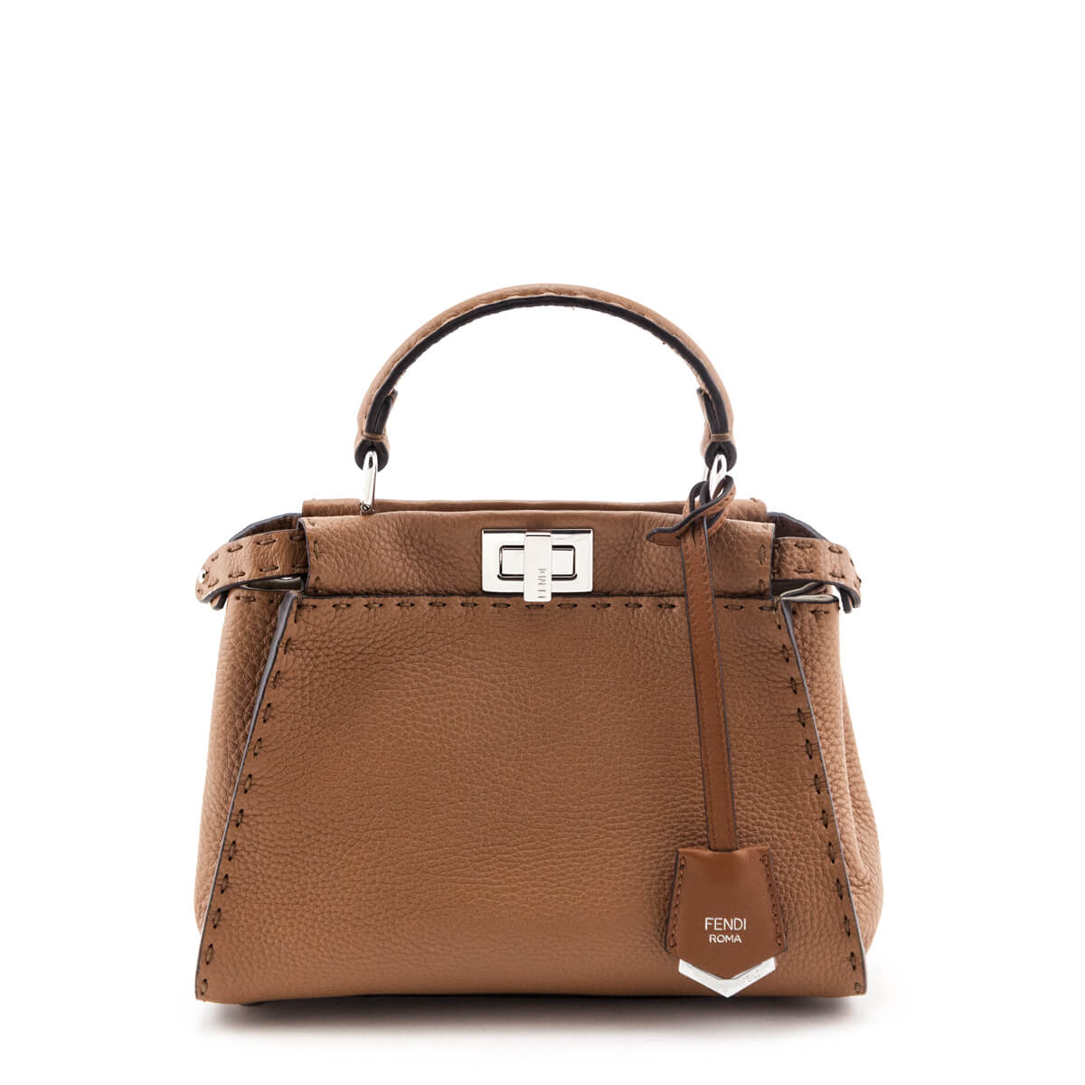 Fendi Brown Cuoio Romano Selleria Mini Peekaboo Satchel - Love that Bag etc - Preowned Authentic Designer Handbags & Preloved Fashions