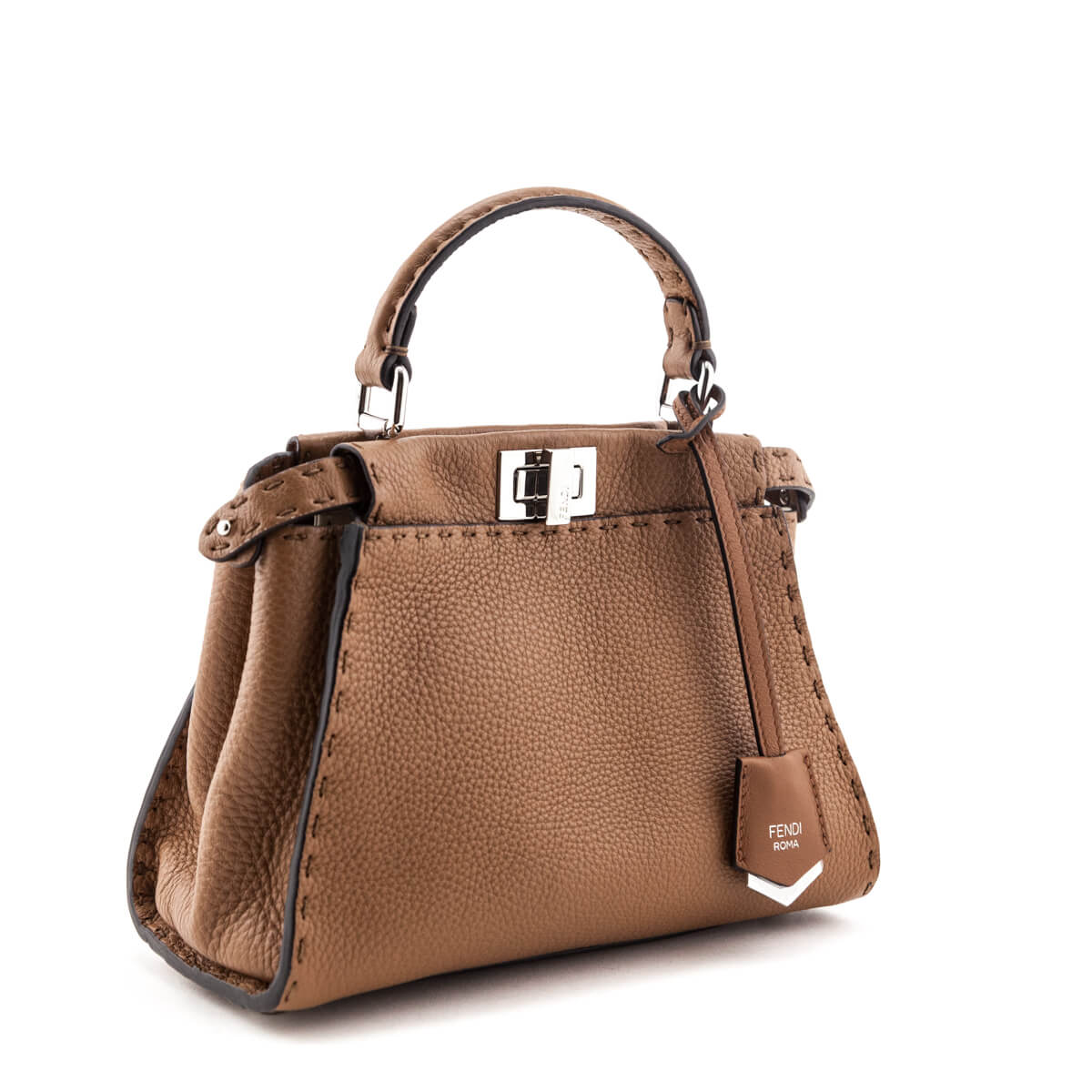 Fendi Brown Cuoio Romano Selleria Mini Peekaboo Satchel - Love that Bag etc - Preowned Authentic Designer Handbags & Preloved Fashions