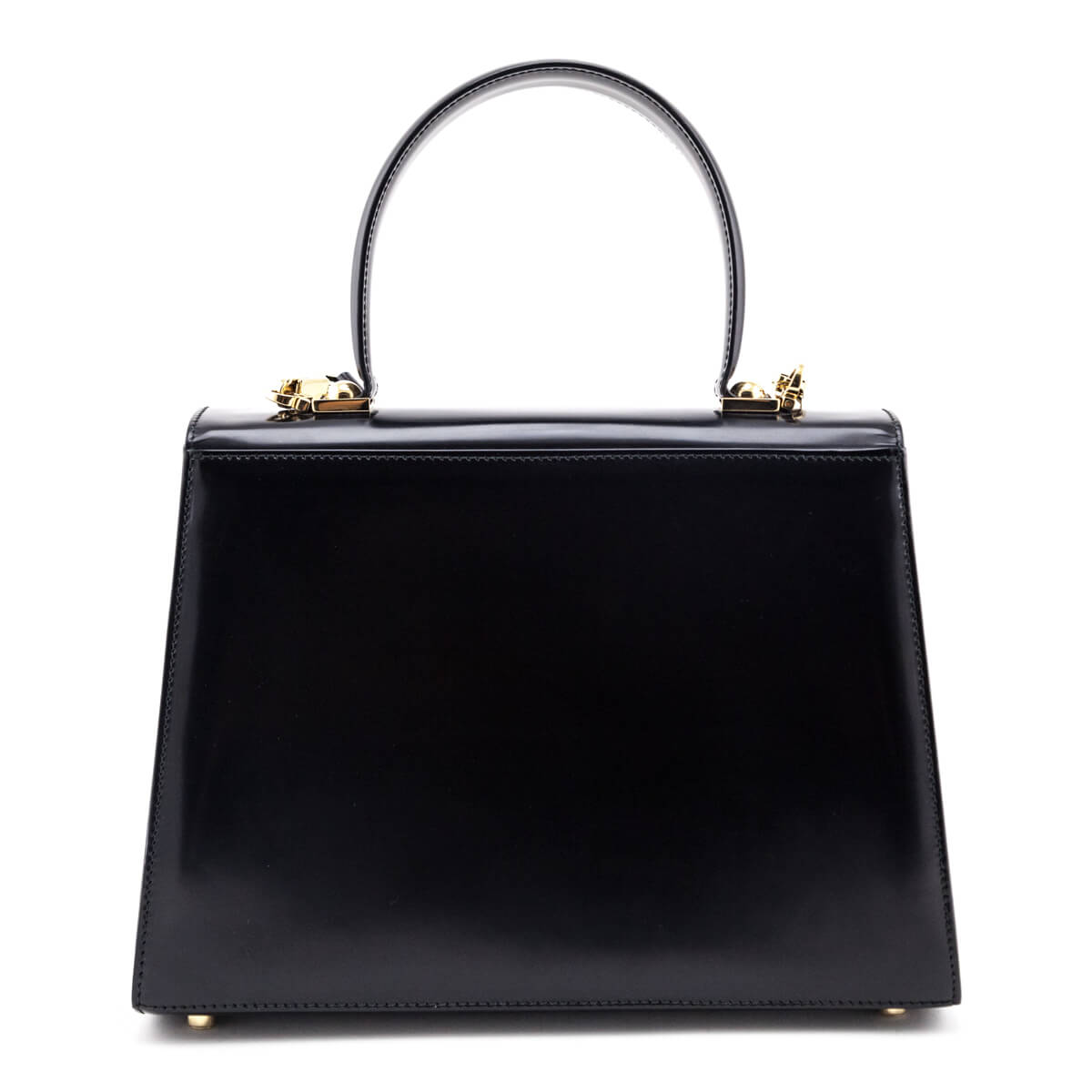 Ferragamo Shiny Black Brushed-Off Calfskin Medium Iconic Top Handle - Love that Bag etc - Preowned Authentic Designer Handbags & Preloved Fashions