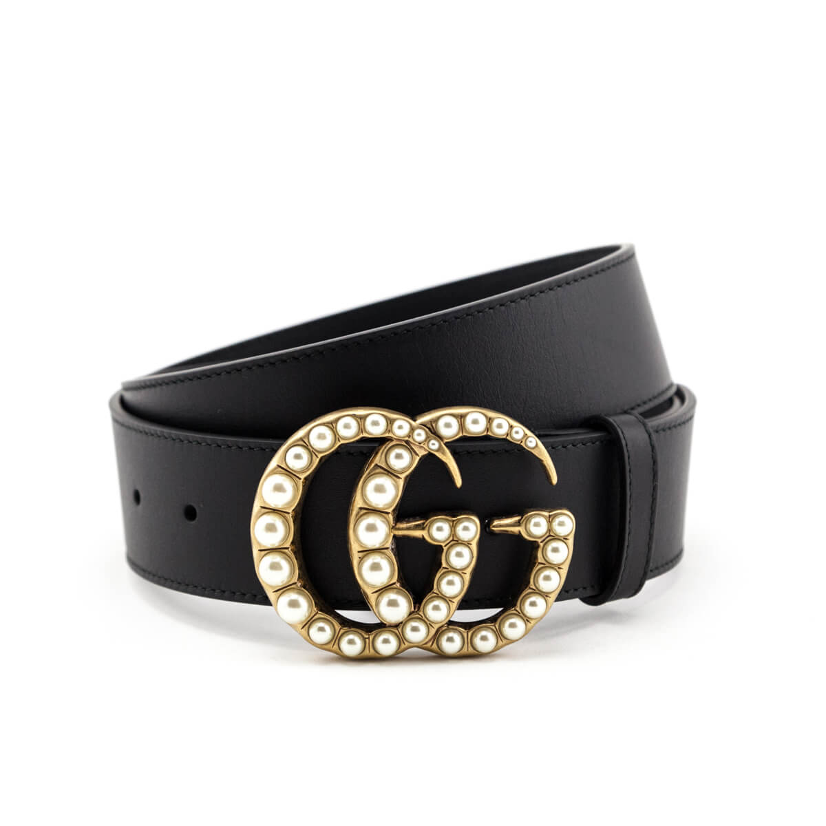 Pearl Double G Black Faux Leather Belt – Confetti Boutique