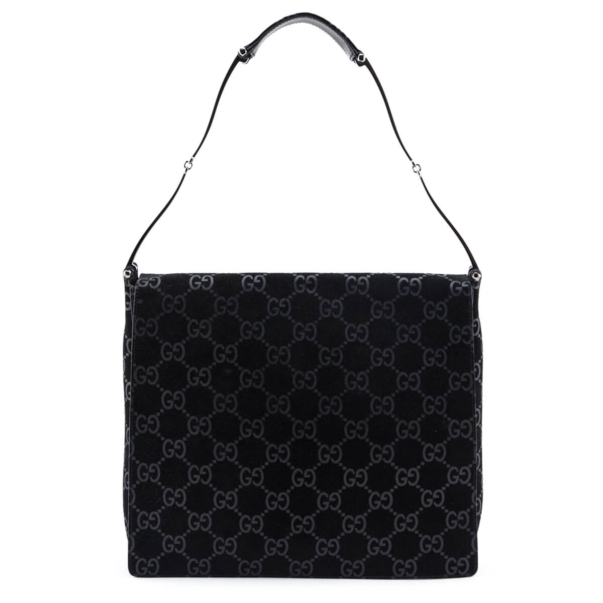 Gucci Black Monogram Suede Shoulder Bag with Gunmetal Strap