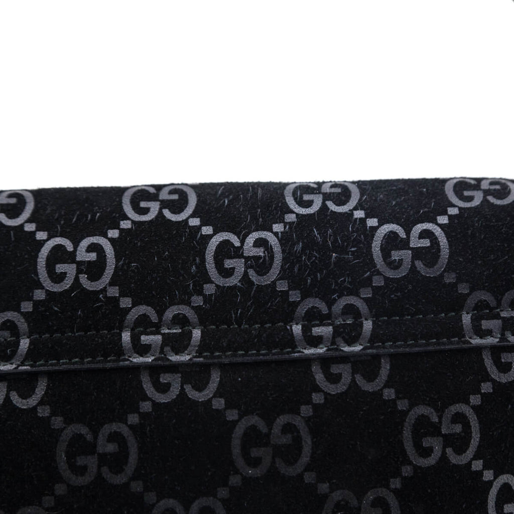 Gucci Black Suede GG Monogram Shoulder Bag with Gunmetal Hardware., Lot  #77047