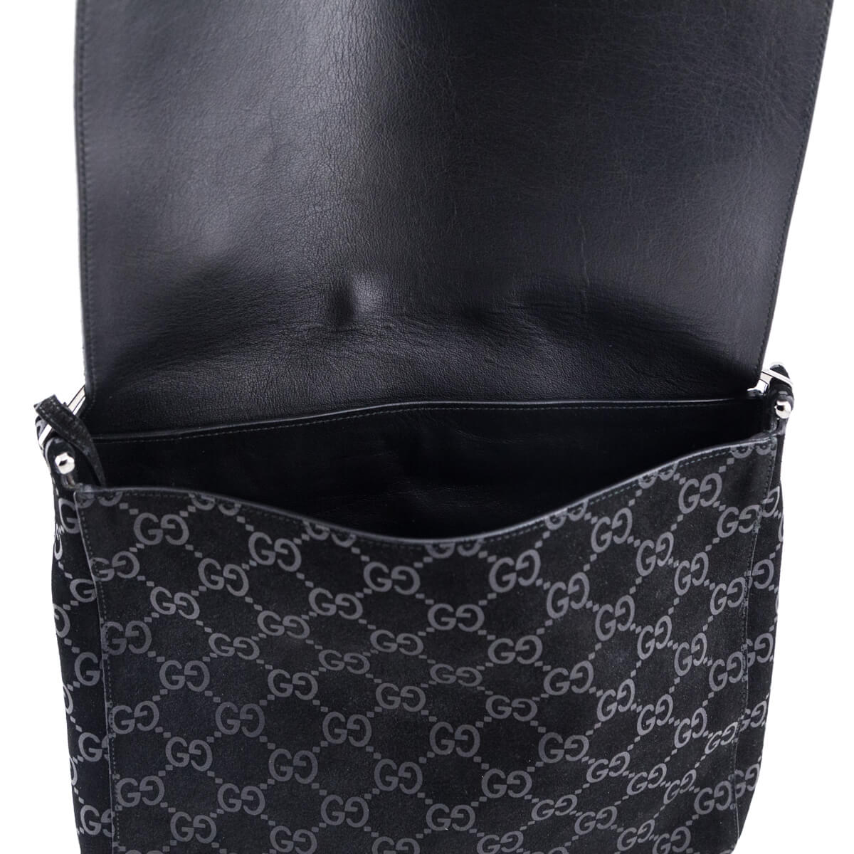 Gucci Black Monogram Suede Shoulder Bag with Gunmetal Strap. , Lot  #78055