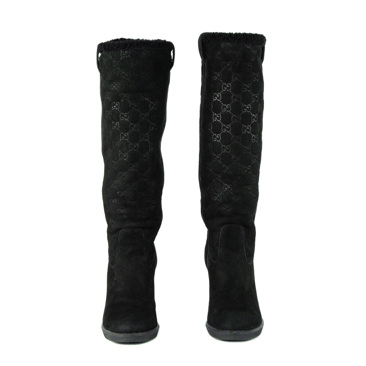 Gucci Black Suede Guccissima Knee-High Boots - Gucci Consignment Ca