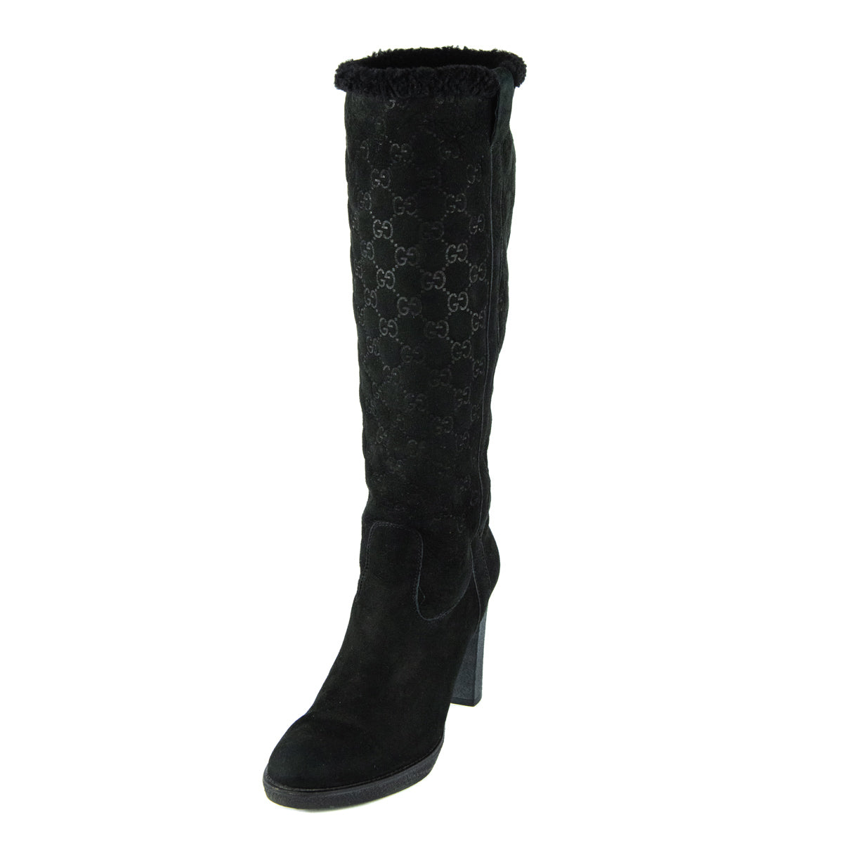 Gucci Black Suede Guccissima Knee-High Boots - Gucci Consignment Ca