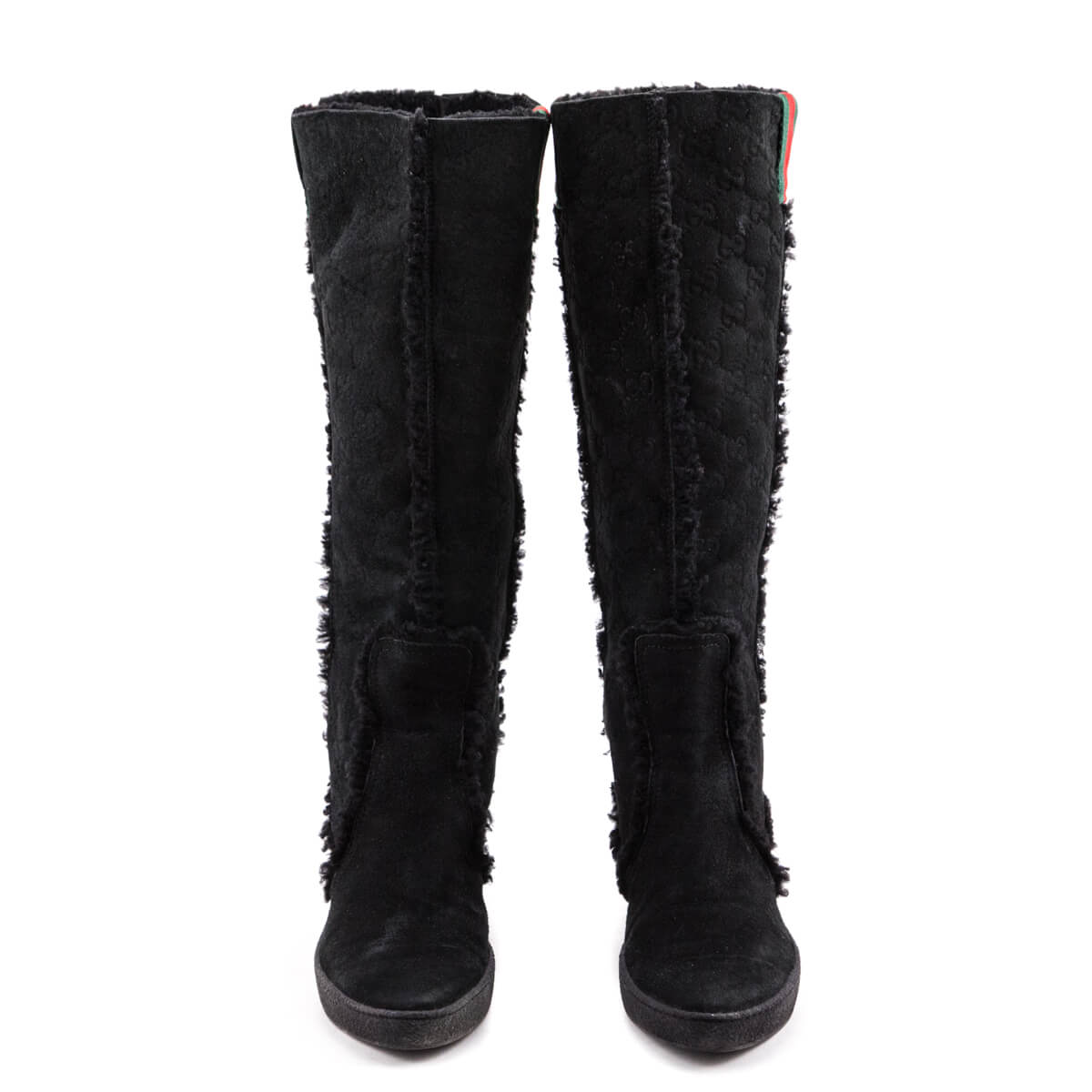 passager om forladelse Marty Fielding Gucci Black Suede Guccissima Web Accent Wedge Boots - Shop Gucci CA