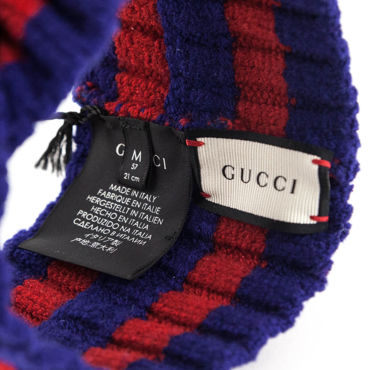 Gucci Blue & Red Wool Indir Knit Headband Size M