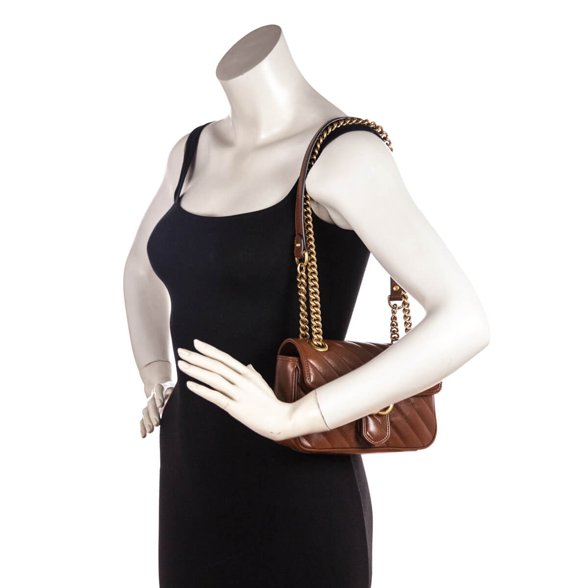 Gucci Brown Diagonal Matelasse Calfskin GG Marmont Mini Shoulder Bag - Love that Bag etc - Preowned Authentic Designer Handbags & Preloved Fashions