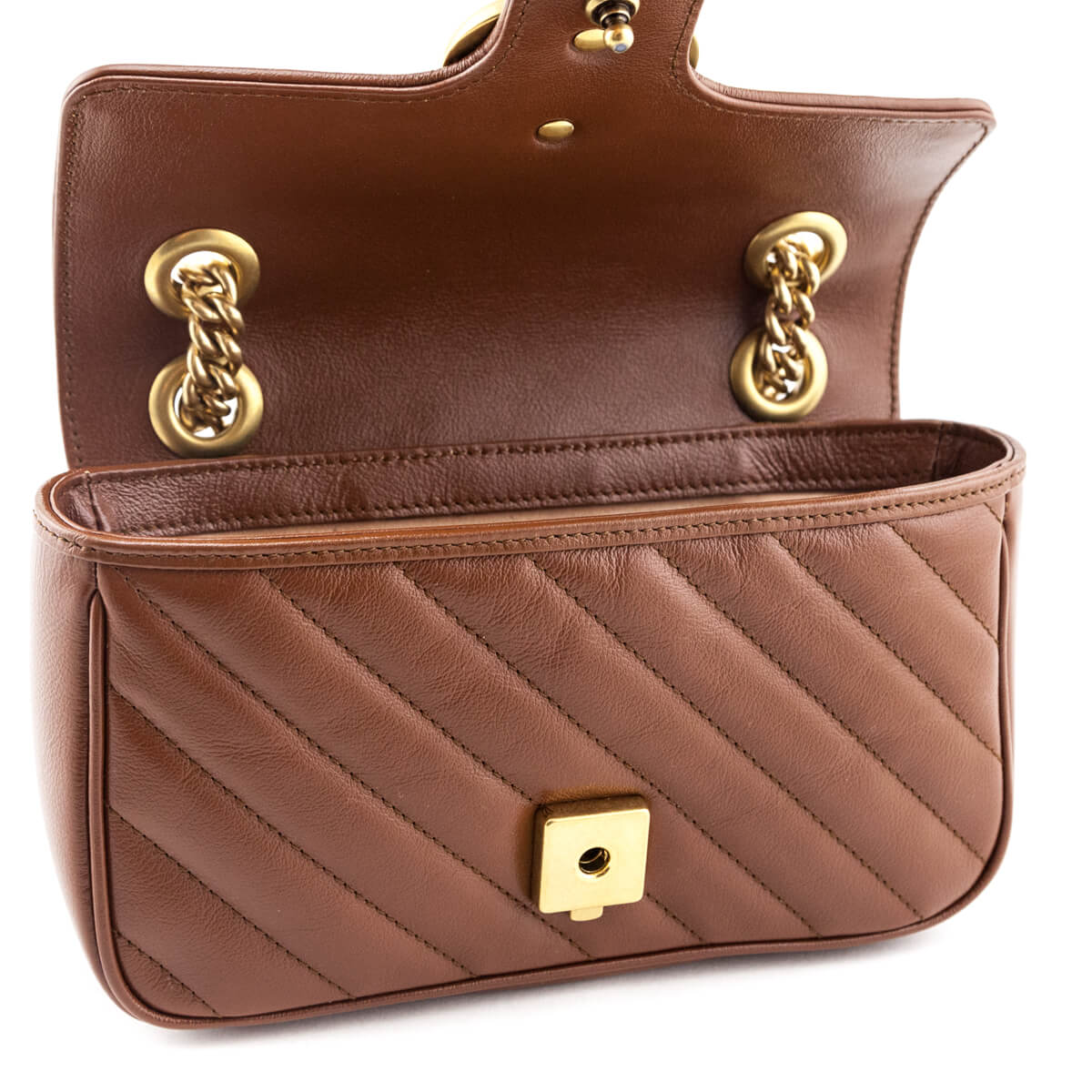 Gucci Brown Diagonal Matelasse Calfskin GG Marmont Mini Shoulder Bag - Love that Bag etc - Preowned Authentic Designer Handbags & Preloved Fashions