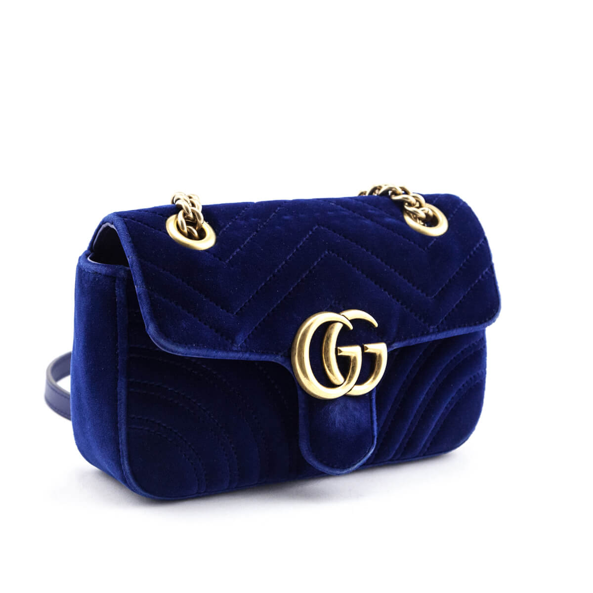 Gucci Marmont Mini Chain Cobalt Blue Velvet Shoulder Bag - MyDesignerly