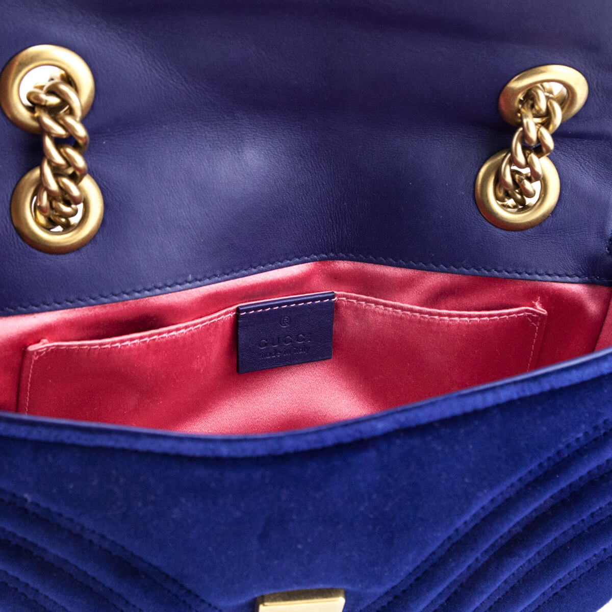 Gucci GG Marmont Shoulder Bag Matelasse Velvet Small Cobalt Blue