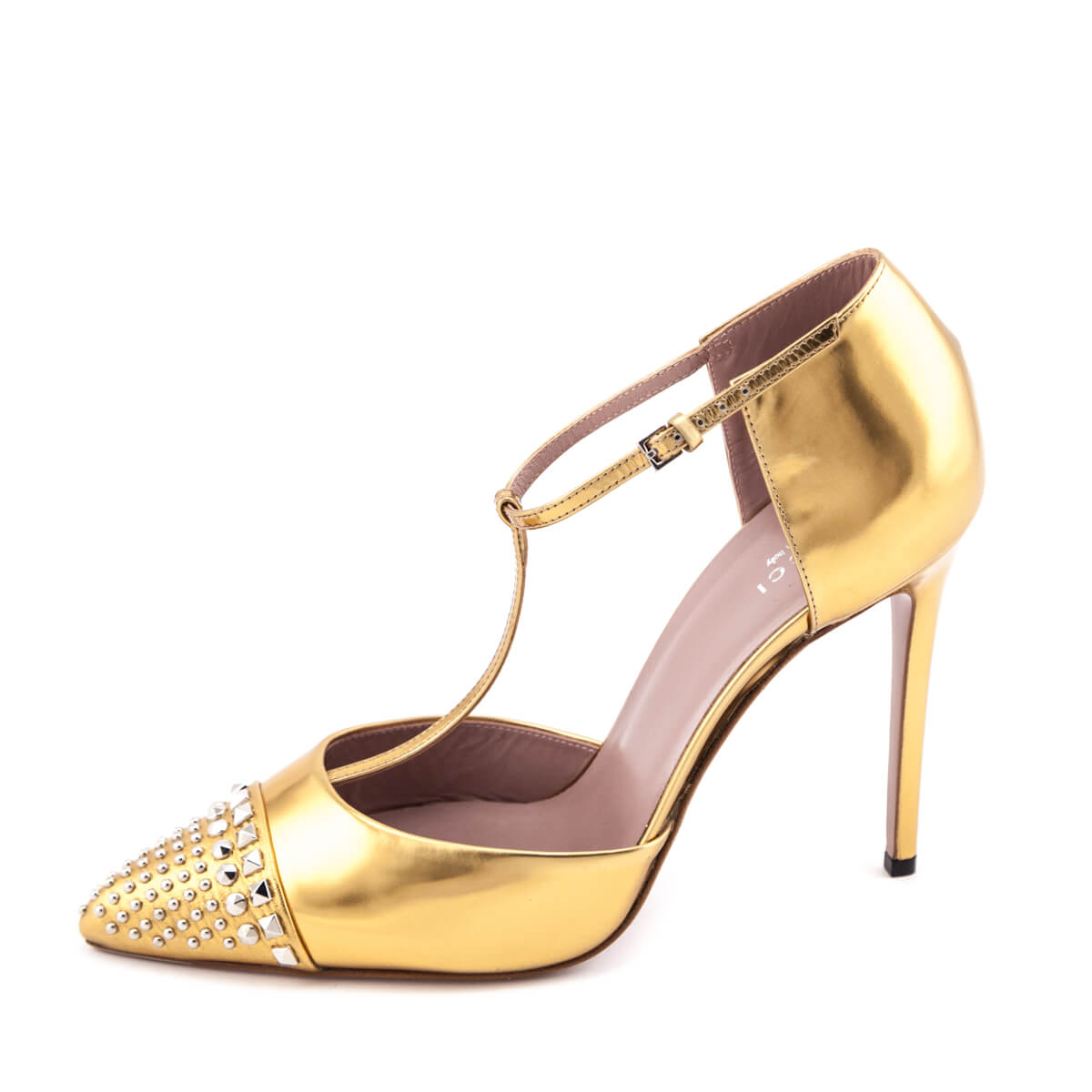 Gucci Gold Studded T-Bar Pumps Size US 11.5 | EU 41.5 - Love that Bag etc - Preowned Authentic Designer Handbags & Preloved Fashions