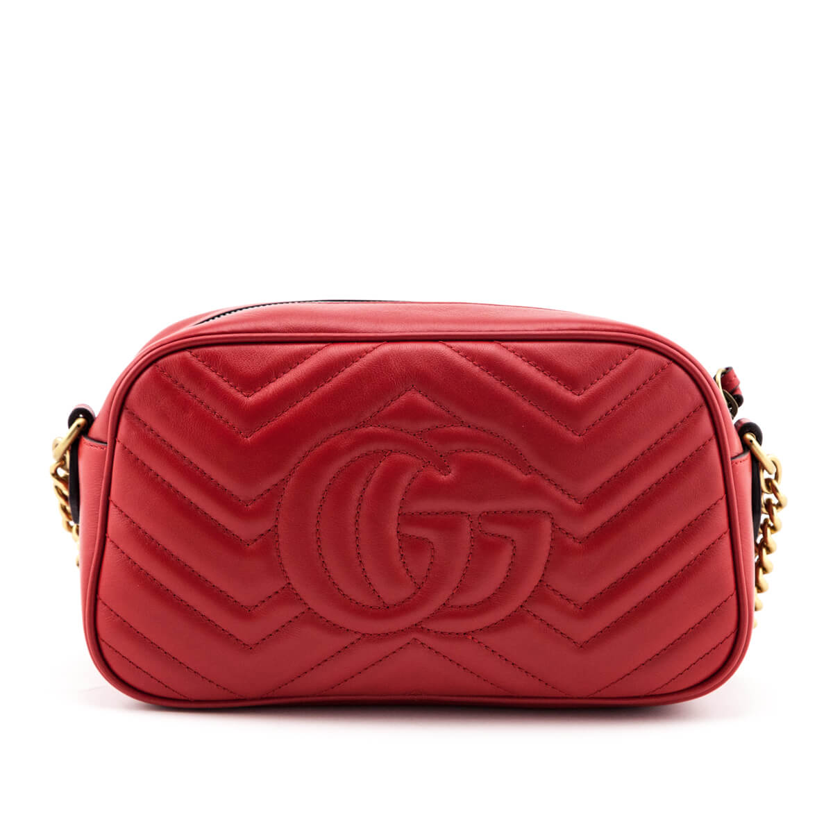 Gucci Hibiscus Red Calfskin Matelasse Small GG Marmont Chain Crossbody - Love that Bag etc - Preowned Authentic Designer Handbags & Preloved Fashions