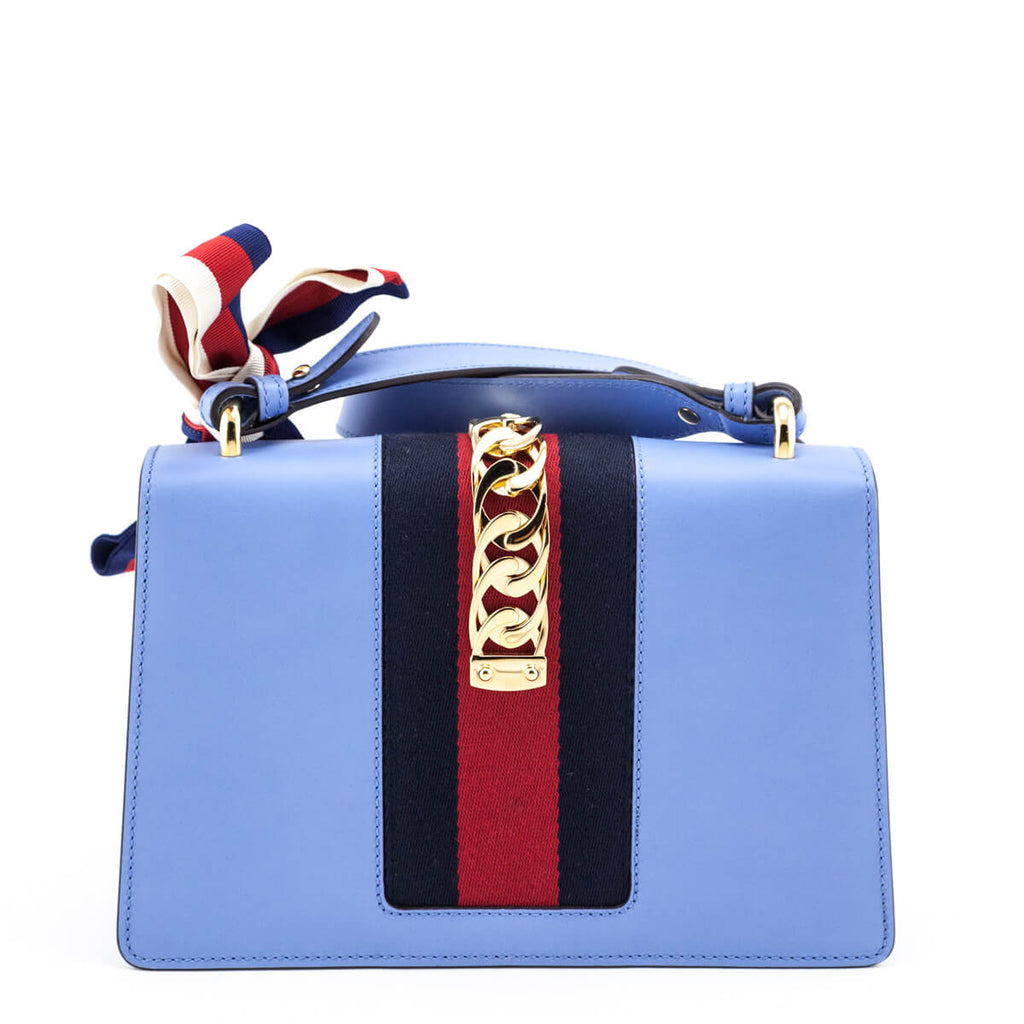 GUCCI Calfskin Mini Sylvie Top Handle Bag Clear Sky Blue | FASHIONPHILE