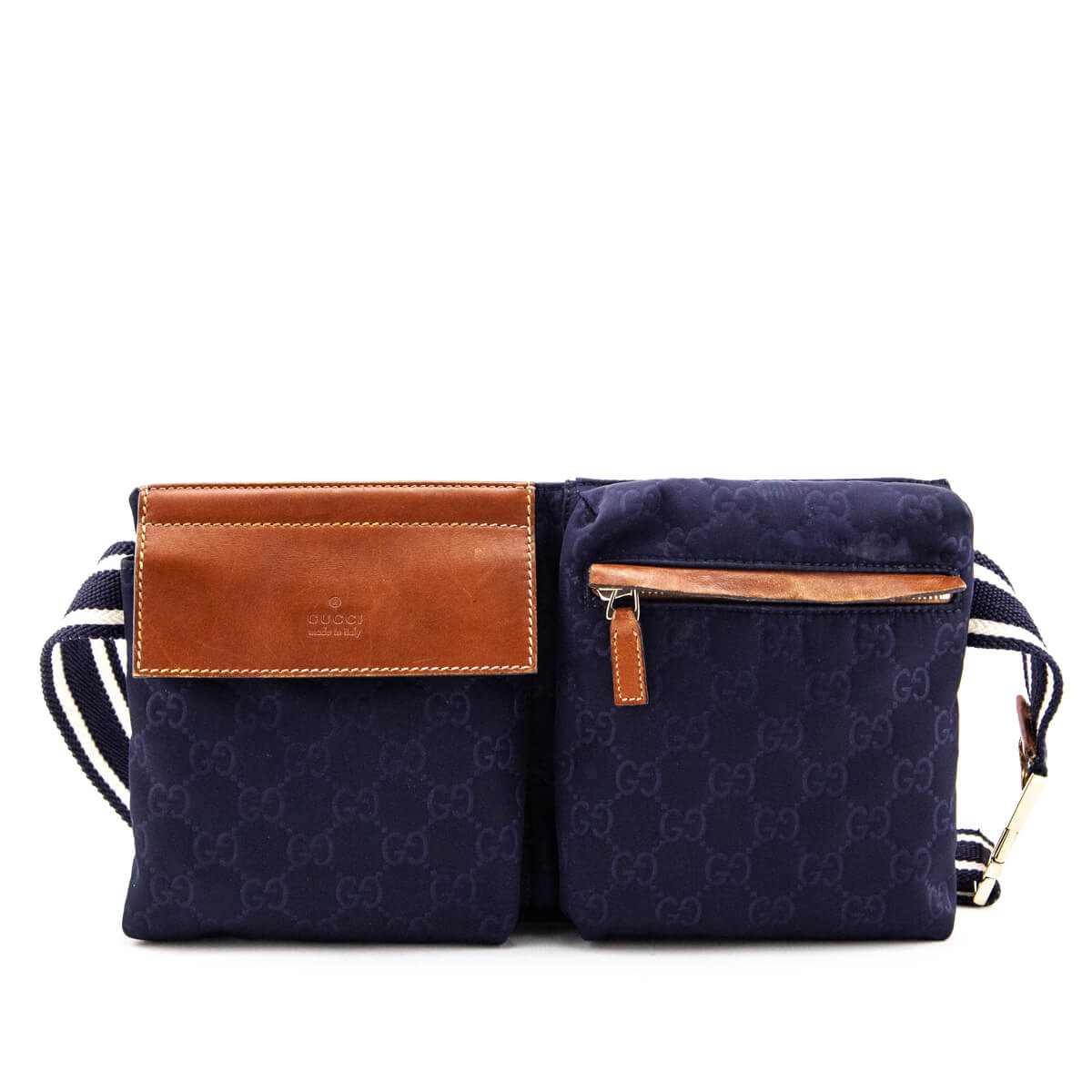 Gucci Navy Blue Monogram GG Belt Bag Fanny Pack Waist Pouch 325ggs223