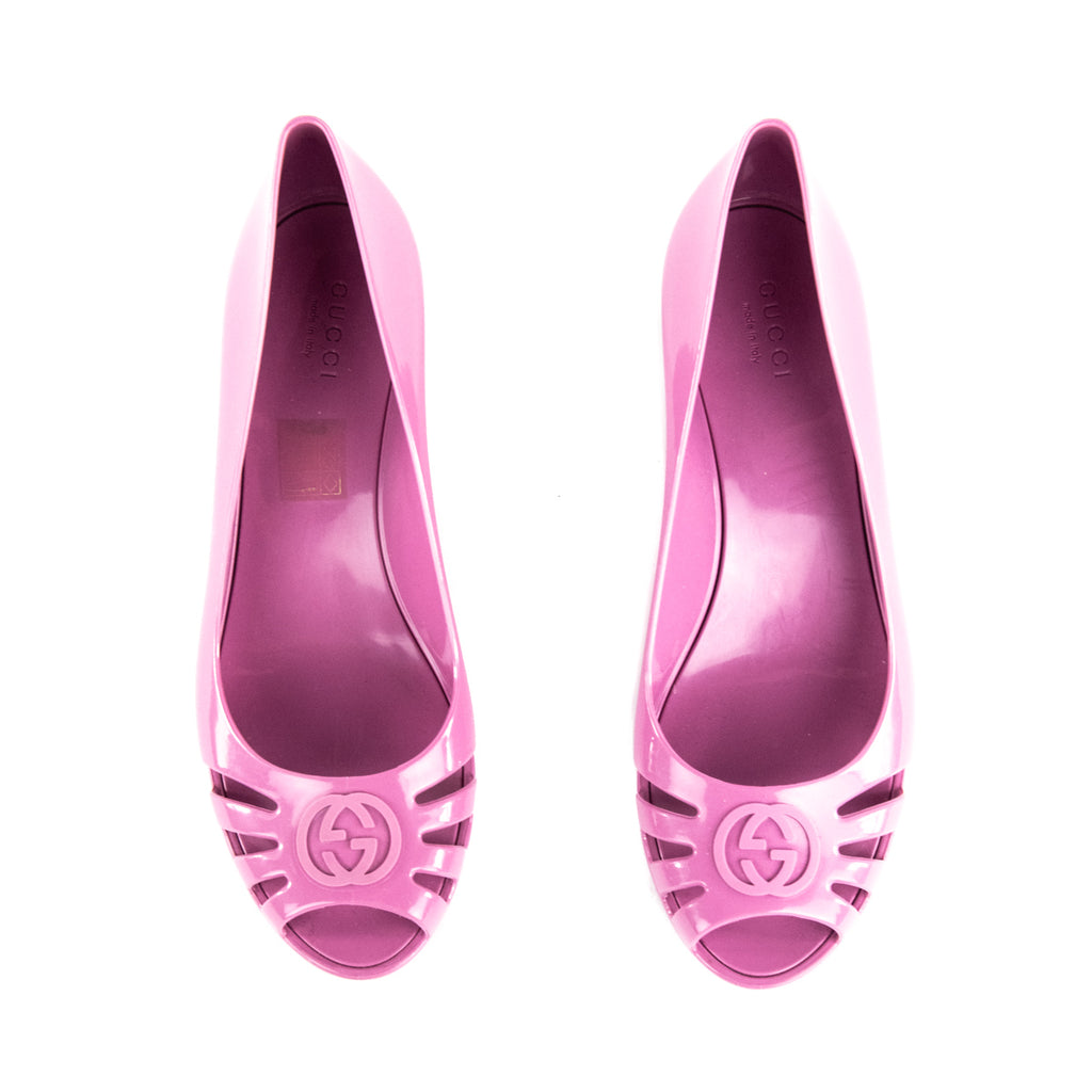 Gucci Purple Jelly Marola Peep Toe Wedges Size 38 Gucci
